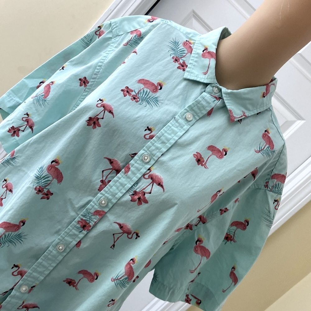 Denim & Flower light turquoise/sea green? flamingo button up size XL slim fit - Picture 3 of 10